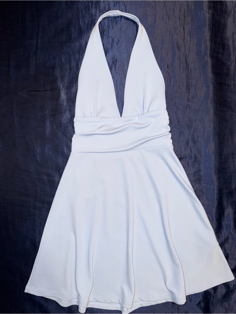 Powder Blue Halter V-Neck Skater Dress